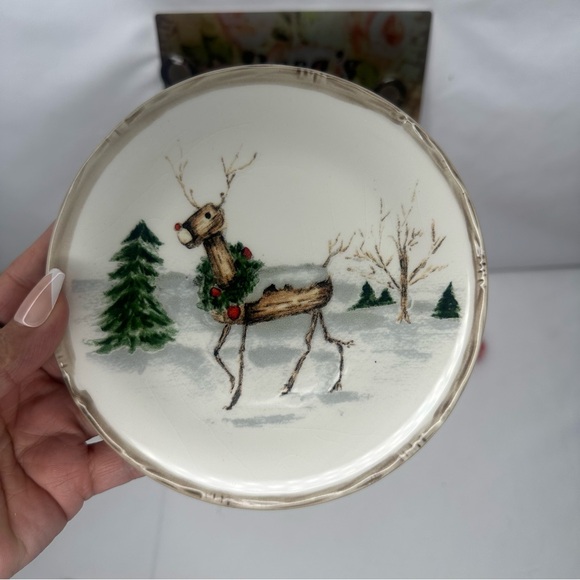American Atelier Christmas Twig Reindeer Ceramic Bread Plate - Picture 2 of 4